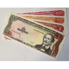DOMINICAN REPUBLIC 1984 . ONE 1 - ONE THOUSAND 1000 PESOS BANKNOTES . SPECIMEN